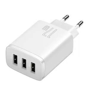 Kompaktná rýchlonabíjačka Baseus, 3x USB, 17W (biela) 033899