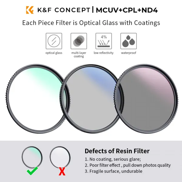 K&F Concept K&F 82mm 3ks súprava profesionálneho filtra objektívu (MCUV/CPL/ND4) +... 30855