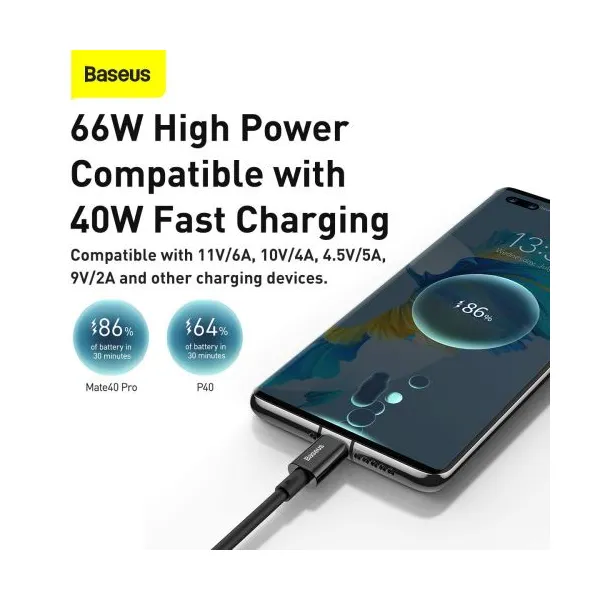 Kábel USB na USB-C Baseus Superior Series, 66 W, 2 m (čierny) 026623