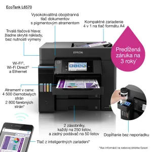 MFP "ecoTANK" farebné atramentové EPSON L6570, DUPLEX, LAN, ADF, Wi-Fi, FAX