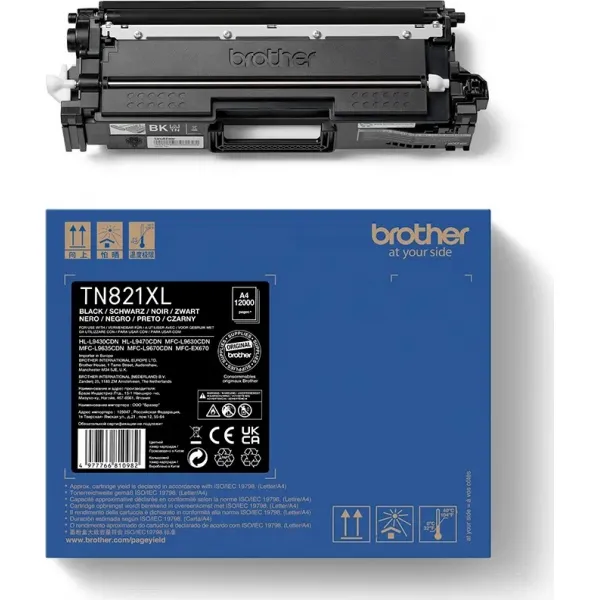 BROTHER TN-821-XL (TN821XLBK), originálny toner, čierny, 12000 strán