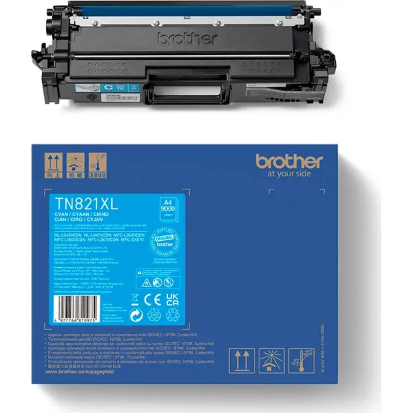 BROTHER TN-821-XL (TN821XLC), originálny toner, azúrový, 9000 strán