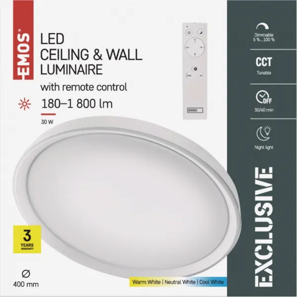 EMOS Lighting LED prisadené svietidlo ILVI, kruhové 30W, stmiev.so zmenou CCT