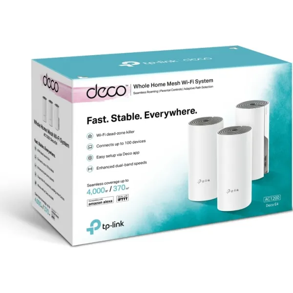 TP-Link AC1200 Whole-home Mesh WiFi System Deco E4(3-pack), 2x10/100 RJ45