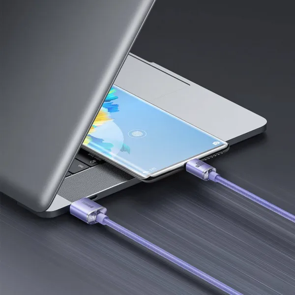 Kábel Baseus Crystal Shine USB na USB-C, 5A, 1,2 m (fialový) 030616