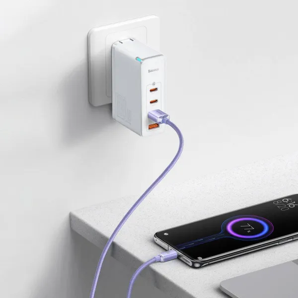 Kábel Baseus Crystal Shine USB na USB-C, 5A, 1,2 m (fialový) 030616
