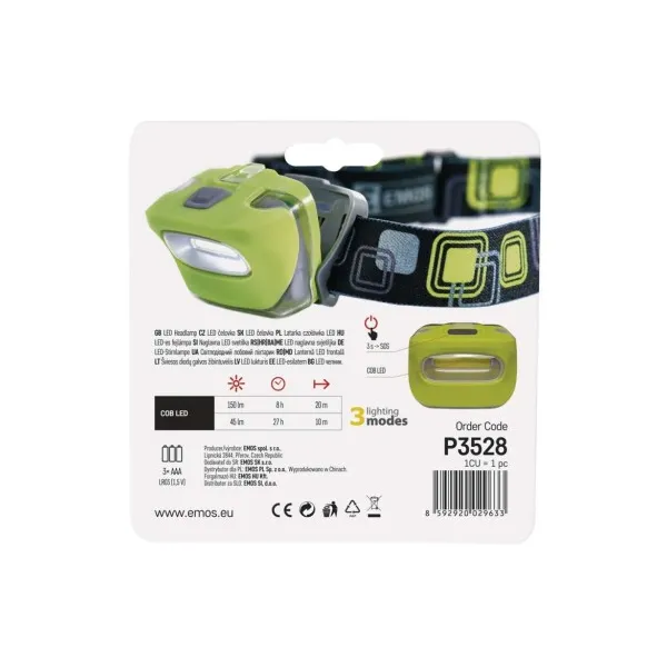EMOS COB LED čelovka P3528, 150 lm, 20 m, 3× AAA