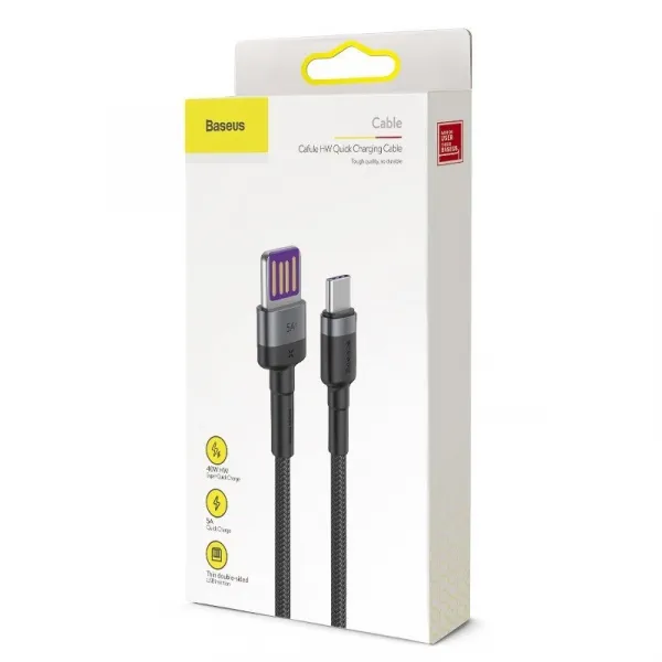 Baseus Cafule Huawei SuperCharge kábel USB na USB-C, QC 3.0, 5A 1m (čierno-sivý) 019259