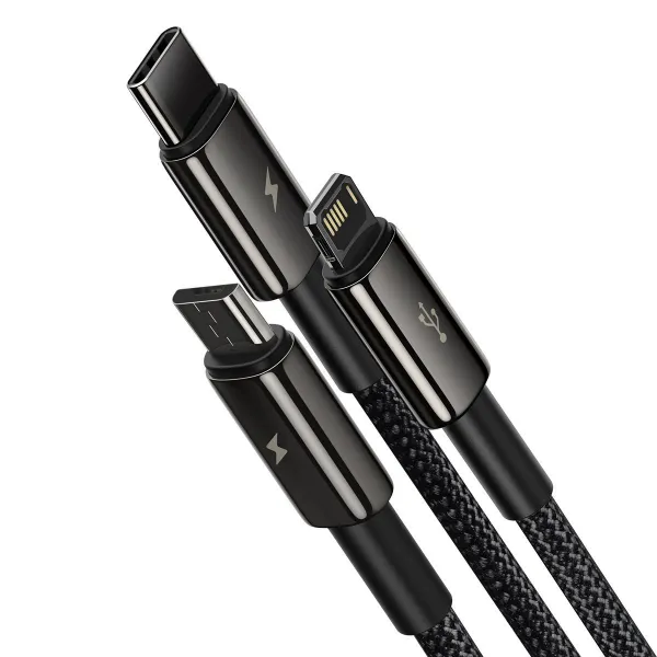 Kábel USB 3w1 Baseus Tungsten Gold, USB do micro USB / USB-C / Lightning, 3,5 A, 1,5 m... 025726