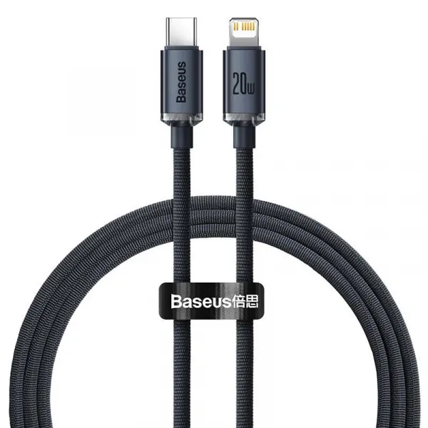 Dátový kábel Baseus Crystal Shine Series USB-C Lightning 20W 1,2 m, čierny