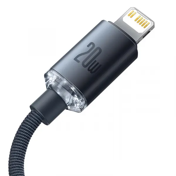 Dátový kábel Baseus Crystal Shine Series USB-C Lightning 20W 1,2 m, čierny