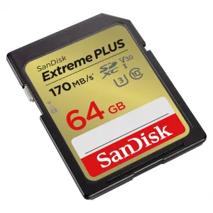 SanDisk Extreme PLUS 64 GB SDXC Memory Card 170 MB/s and 80 MB/s, UHS-I, Class 10, U3, V30 85235110