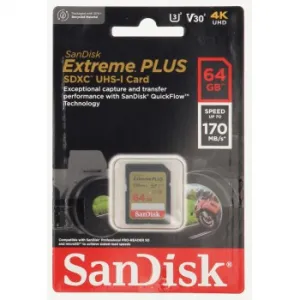 SanDisk Extreme PLUS 64 GB SDXC Memory Card 170 MB/s and 80 MB/s, UHS-I, Class 10, U3, V30 85235110