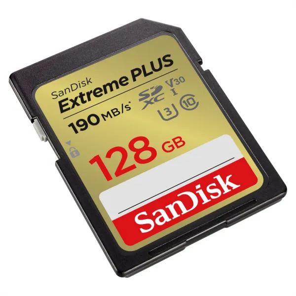 SanDisk Extreme PLUS 128 GB SDXC Memory Card 190 MB/s and 90 MB/s, UHS-I, Class 10, U3,... 85235110