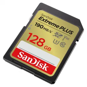 SanDisk Extreme PLUS 128 GB SDXC Memory Card 190 MB/s and 90 MB/s, UHS-I, Class 10, U3,... 85235110
