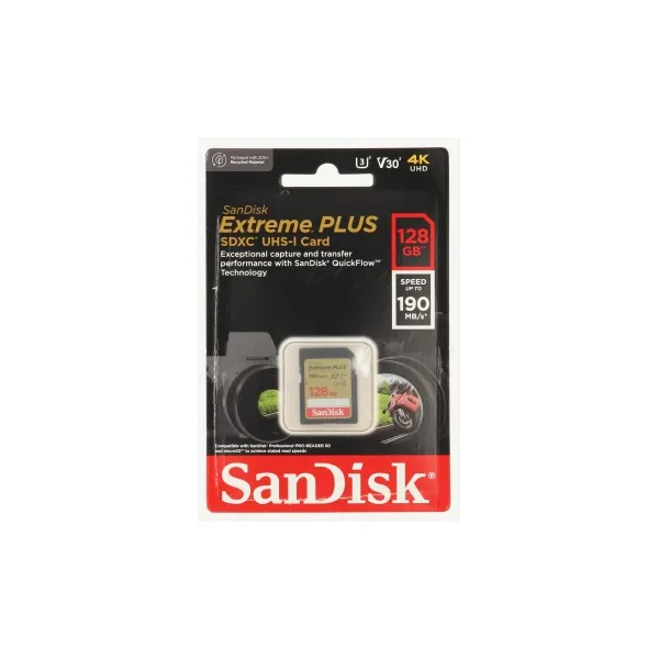 SanDisk Extreme PLUS 128 GB SDXC Memory Card 190 MB/s and 90 MB/s, UHS-I, Class 10, U3,... 85235110