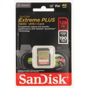 SanDisk Extreme PLUS 128 GB SDXC Memory Card 190 MB/s and 90 MB/s, UHS-I, Class 10, U3,... 85235110