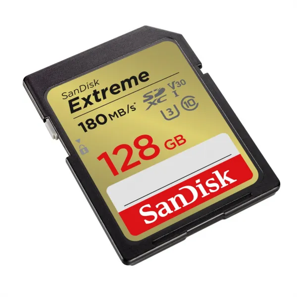 SanDisk Extreme 128 GB SDXC Memory Card 180 MB/s and 90 MB/s, UHS-I, Class 10, U3, V30 85235110