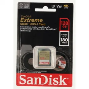 SanDisk Extreme 128 GB SDXC Memory Card 180 MB/s and 90 MB/s, UHS-I, Class 10, U3, V30 85235110