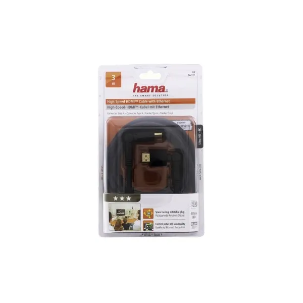 Hama HDMI kábel vidlica - vidlica, otočné vidlice (2 osi), pozlátený, 3*, 3 m 85444290