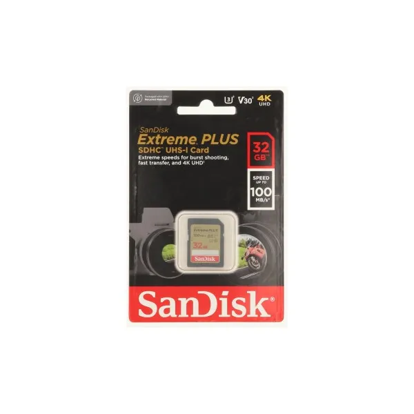 SanDisk Extreme PLUS 32 GB SDHC Memory Card 100 MB/s and 60 MB/s, UHS-I, Class 10, U3, V30 85235110
