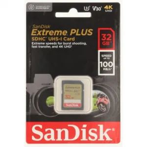 SanDisk Extreme PLUS 32 GB SDHC Memory Card 100 MB/s and 60 MB/s, UHS-I, Class 10, U3, V30 85235110
