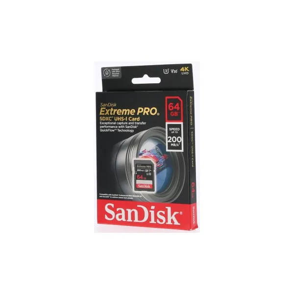 SanDisk Extreme PRO 64 GB SDXC Memory Card 200 MB/s and 90 MB/s, UHS-I, Class 10, U3, V30 85235110