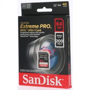 SanDisk Extreme PRO 64 GB SDXC Memory Card 200 MB/s and 90 MB/s, UHS-I, Class 10, U3, V30 85235110