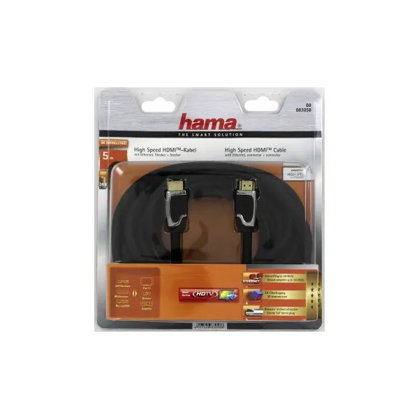 Hama HDMI kábel vidlica-vidlica, 5 m, pozlát., ferit. filtre, kovové vidlice, opletený,... 85444290