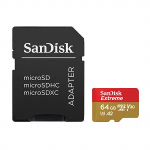 SanDisk Extreme microSDXC 64 GB + SD Adapter 170 MB/s and 80 MB/s A2 C10 V30 UHS-I U3 85235110