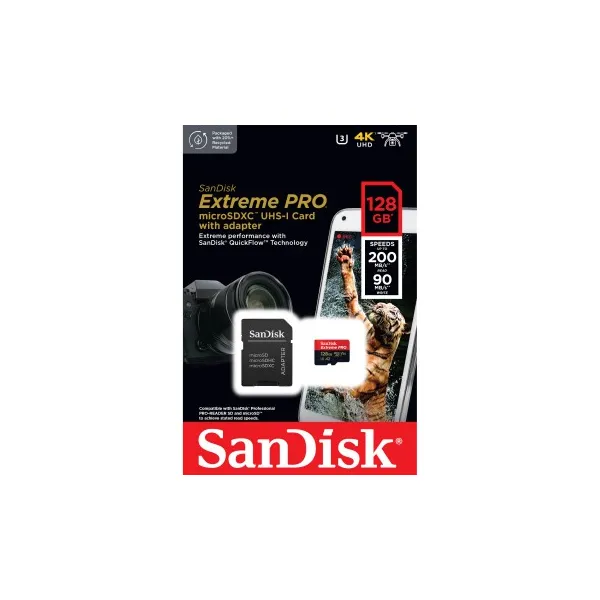 SanDisk Extreme PRO microSDXC 128 GB + SD Adapter 200 MB/s and 90 MB/s  A2 C10 V30... 85235110