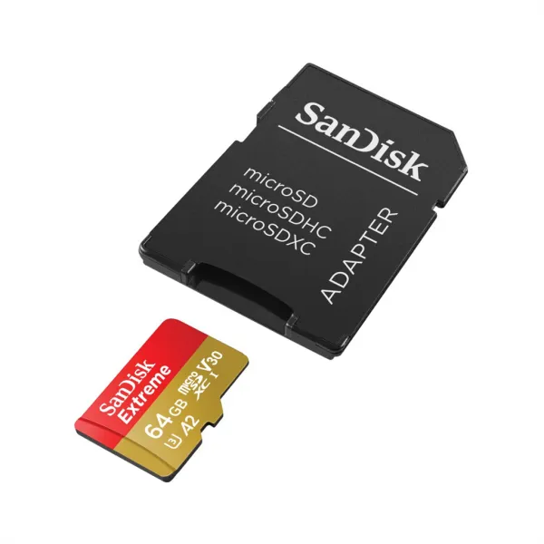 SanDisk Extreme microSDXC 64 GB + SD Adapter 170 MB/s and 80 MB/s A2 C10 V30 UHS-I U3 85235110