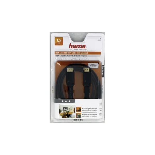 Hama HDMI kábel vidlica-vidlica, plochý, pozlátený, 3*, 1,5 m 85444290