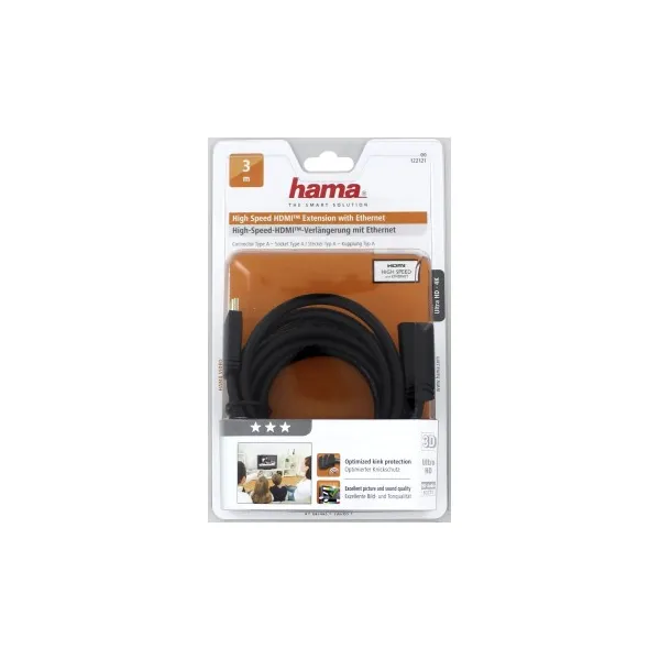 Hama HDMI predlžovací kábel vidlica-zásuvka, pozlátený, 3*, 3 m 85444290