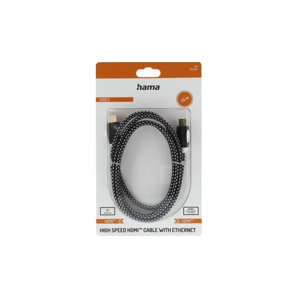Hama HDMI kábel 4K, 1,5 m, pozlátený, opletený, blister/displej 85444290