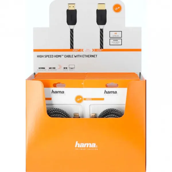 Hama HDMI kábel 4K, 1,5 m, pozlátený, opletený, blister/displej 85444290
