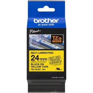 Brother originál páska do tlačiarne štítkov, Brother, TZE-SL651, čierny tlač/žltý podklad, laminovaná, 8m, 24mm TZESL651