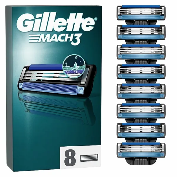 Gillette Mach3 Náhradné Holiace Hlavice pre Mužov, 8 Náhradné Holiace Hlavice