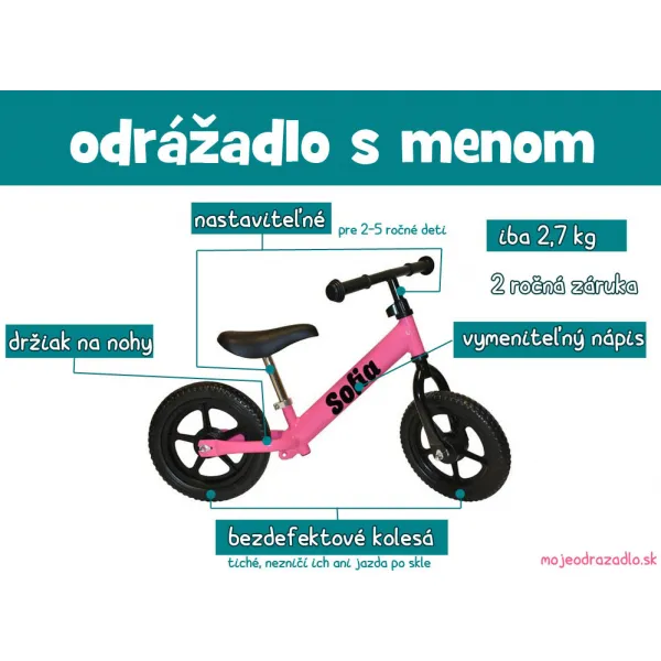 MyRunike Moje odrážadlo s menom - biele s modrými rúčkami