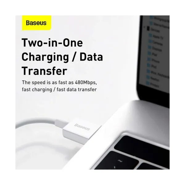 Kábel USB na Lightning Baseus Superior Series, 2,4 A, 2 m (biely) 026223