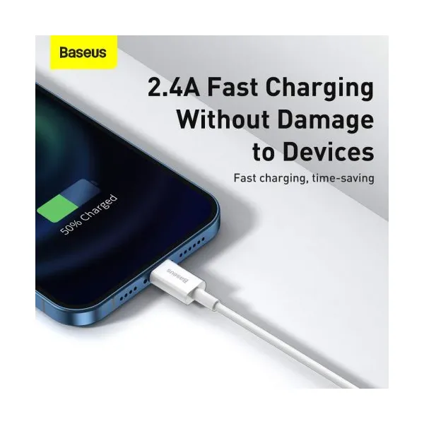 Kábel USB na Lightning Baseus Superior Series, 2,4 A, 2 m (biely) 026223