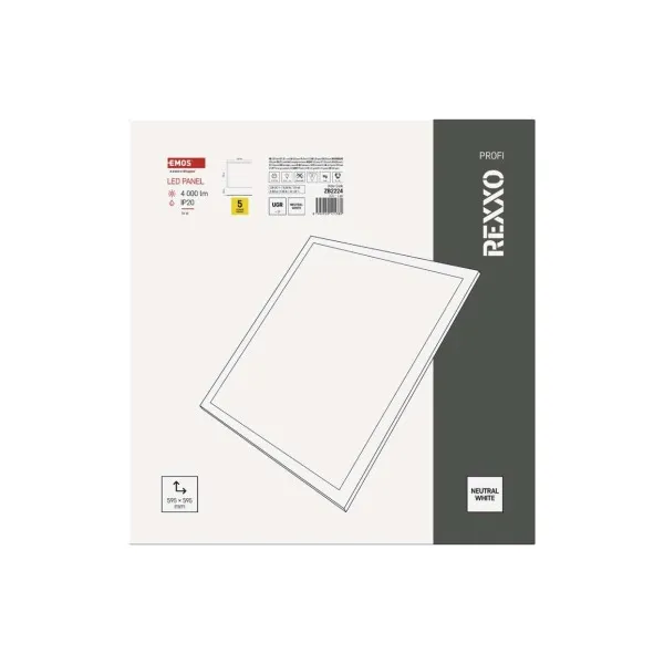 EMOS Lighting LED panel REXXO backlit 60×60, štvorcový vstavaný biely, 36W neutr.b. UGR