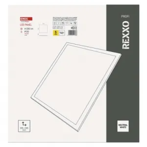 EMOS Lighting LED panel REXXO backlit 60×60, štvorcový vstavaný biely, 36W neutr.b.