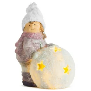 Postavička MagicHome Vianoce, Dievčatko s guľou LED, terakota, 13x9x15 cm