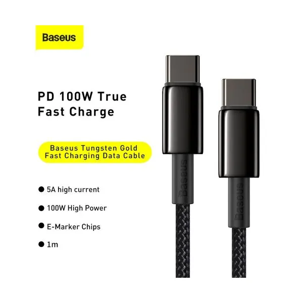Baseus Tungsten Gold kábel USB-C na USB-C, 100 W, 1 m (čierny) 024650