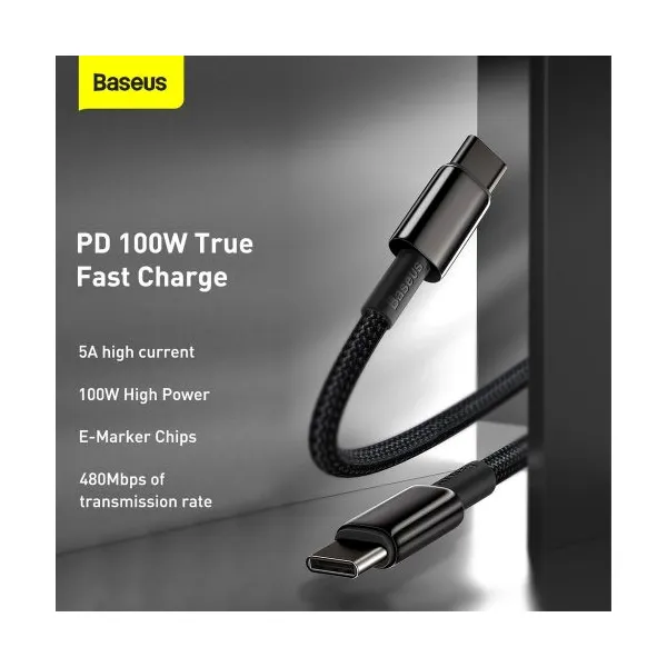 Baseus Tungsten Gold kábel USB-C na USB-C, 100 W, 2 m (čierny) 024651