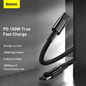 Baseus Tungsten Gold kábel USB-C na USB-C, 100 W, 2 m (čierny) 024651