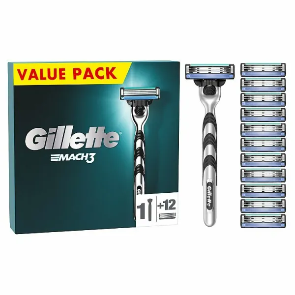 Gillette Mach3 Holiaci Strojček pre Mužov, 1 Holiaci Strojček,  12 Náhradných Holiacich Hlavíc