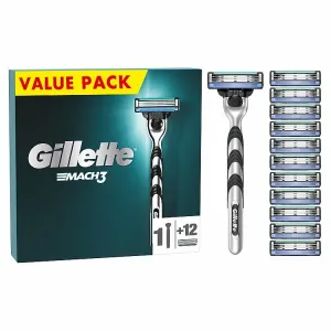 Gillette Mach3 Holiaci Strojček pre Mužov, 1 Holiaci Strojček,  12 Náhradných Holiacich Hlavíc