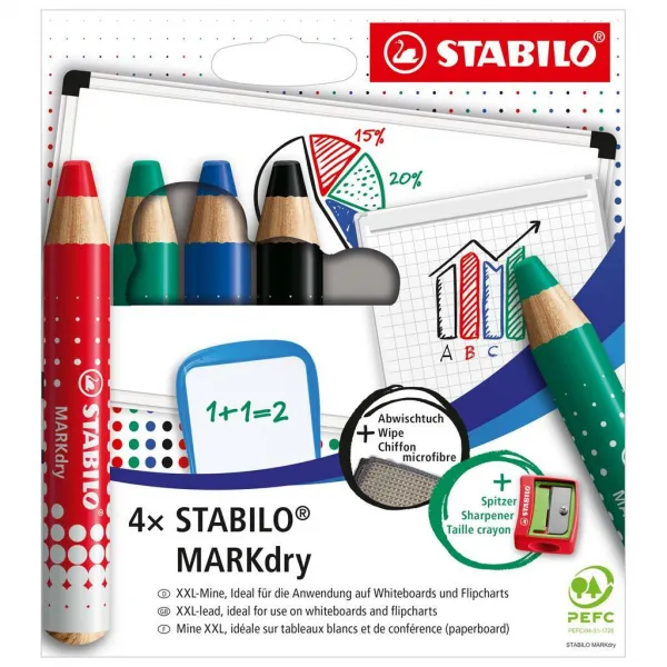 Stabilo MARKdry 4ks sada so strúhadlom a handričkou 1balenie
